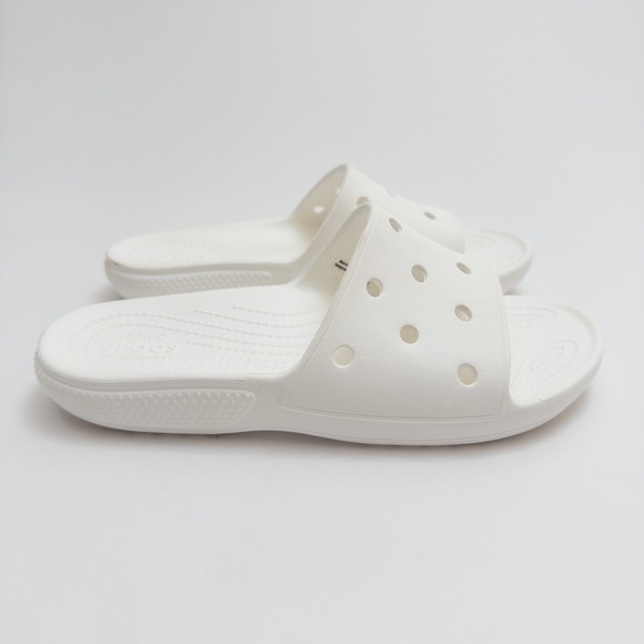 Crocs White Slide Sandals Men's 7 Women's 9 Unisex Comfort Slip On Pool Beach - Picture 5 of 16